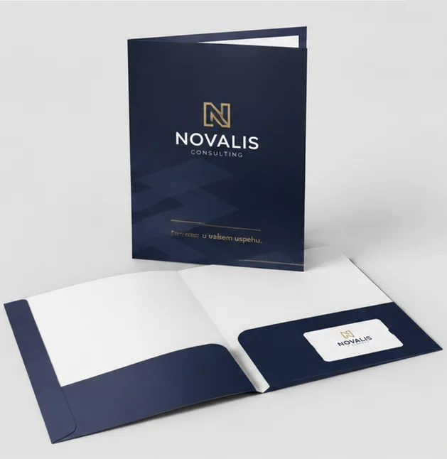 Štampa fascikli sa logotipom, džepom i prorezom za vizitkartu