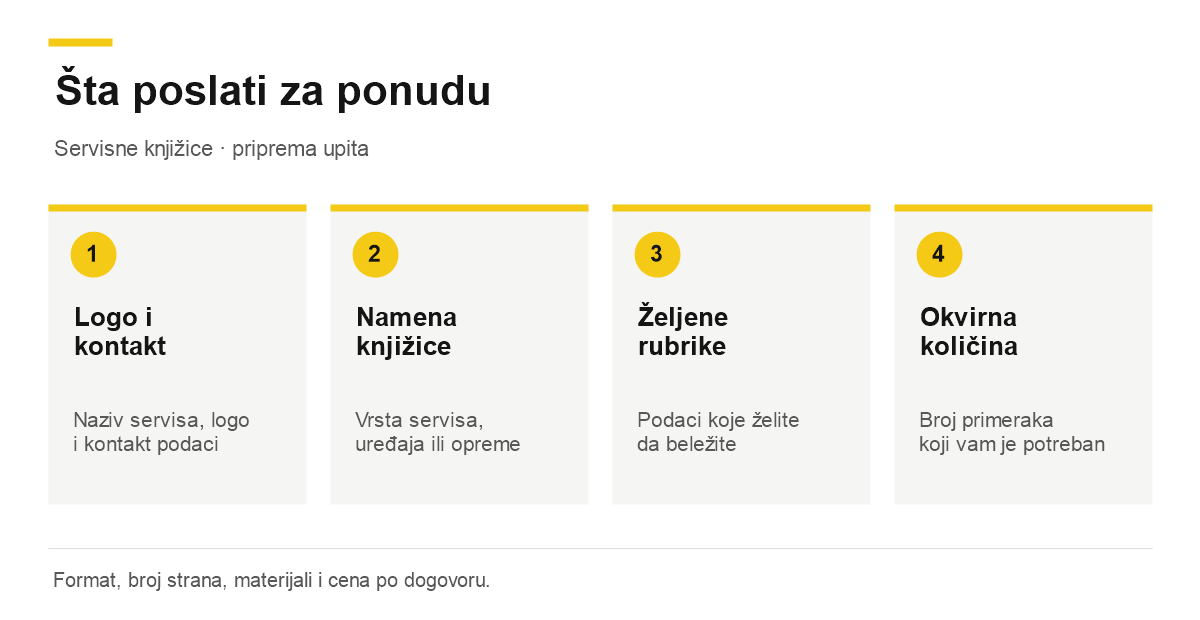 Servisne knjižice – podaci za pripremu ponude